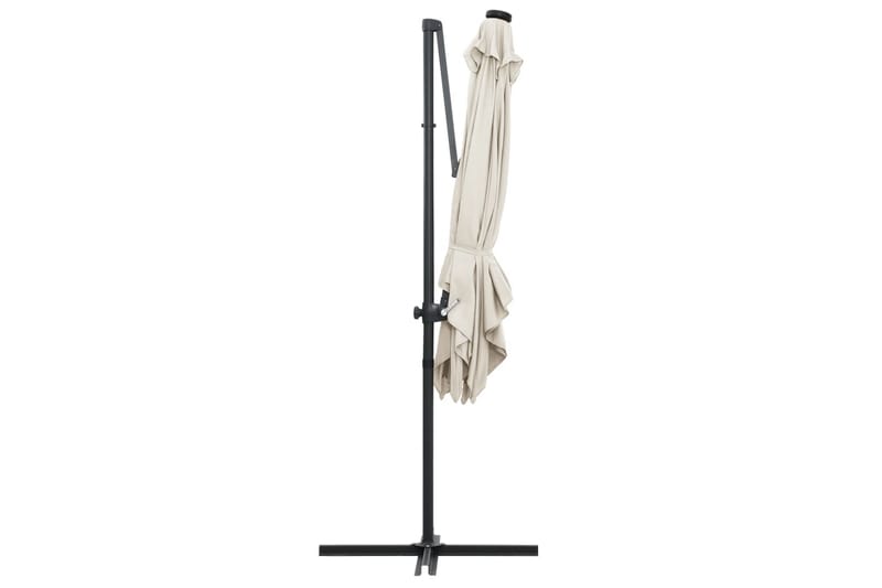 Frihängande parasoll med LED och stålstång 250x250 cm sand - Vit - Utemöbler - Solskydd - Parasoll - Hängparasoll & frihängande parasoll