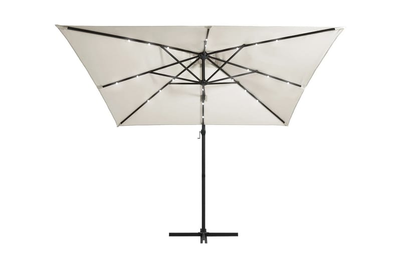 Frihängande parasoll med LED och stålstång 250x250 cm sand - Vit - Utemöbler - Solskydd - Parasoll - Hängparasoll & frihängande parasoll