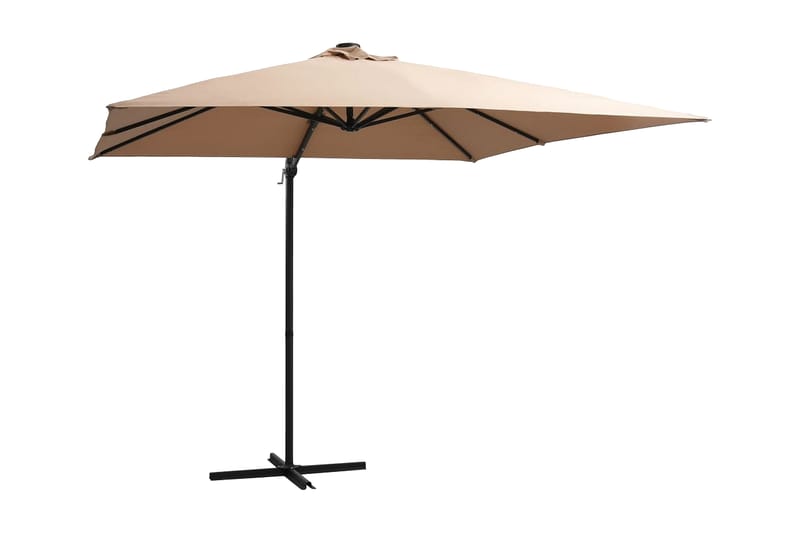 Frihängande parasoll med LED och stålstång 250x250 cm taupe - Brun - Utemöbler - Solskydd - Parasoll - Hängparasoll & frihängande parasoll