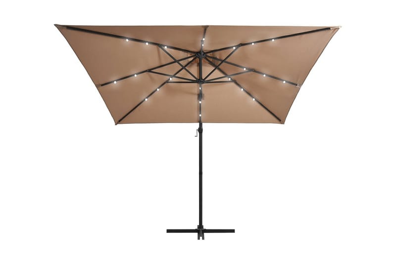 Frihängande parasoll med LED och stålstång 250x250 cm taupe - Brun - Utemöbler - Solskydd - Parasoll - Hängparasoll & frihängande parasoll