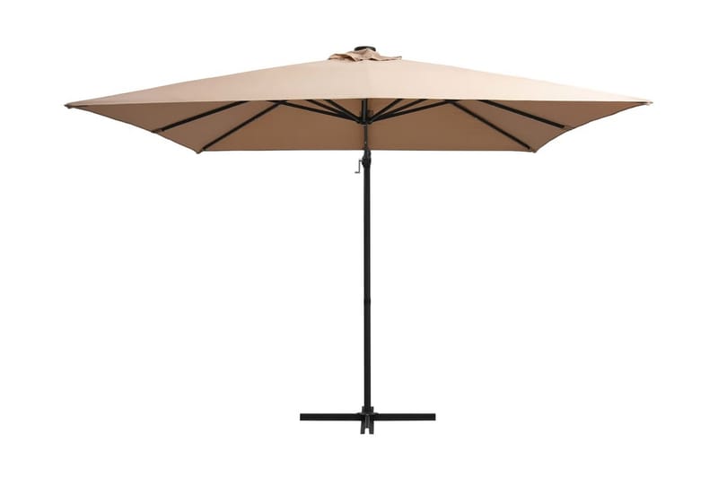 Frihängande parasoll med LED och stålstång 250x250 cm taupe - Brun - Utemöbler - Solskydd - Parasoll - Hängparasoll & frihängande parasoll
