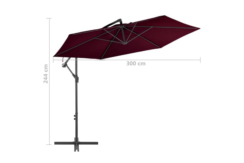 Frihängande parasoll med aluminiumstång vinröd 300 cm - Röd - Hängparasoll & frihängande parasoll