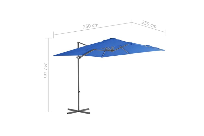 Frihängande parasoll med stålstång azurblå 250x250 cm - Azurblå - Hängparasoll & frihängande parasoll