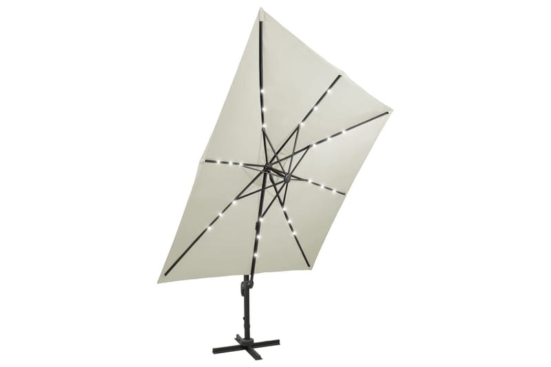 Frihängande parasoll med stång och LED sand 300 cm - Beige - Utemöbler - Solskydd - Parasoll - Hängparasoll & frihängande parasoll