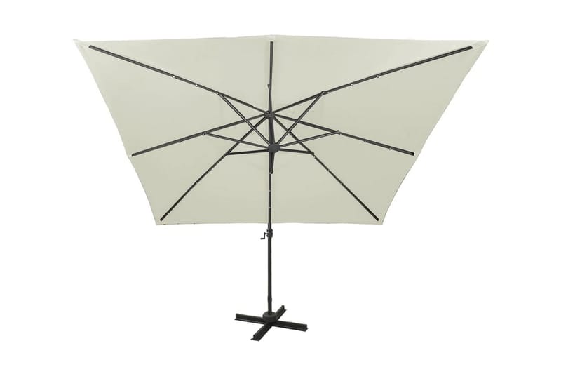 Frihängande parasoll med stång och LED sand 300 cm - Beige - Utemöbler - Solskydd - Parasoll - Hängparasoll & frihängande parasoll