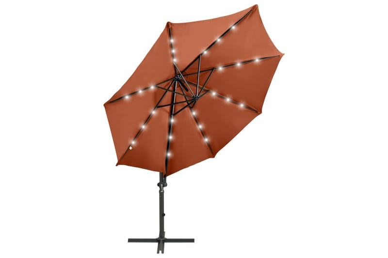 Frihängande parasoll med stång och LED terrakotta 300 cm - Brun - Utemöbler - Solskydd - Parasoll - Hängparasoll & frihängande parasoll