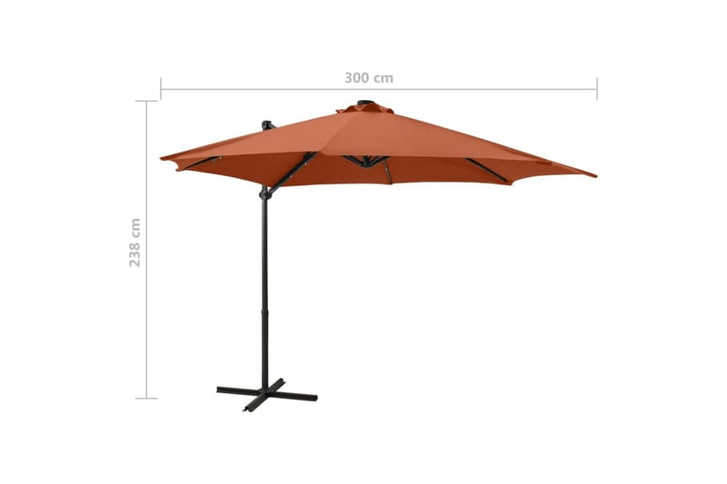 Frihängande parasoll med stång och LED terrakotta 300 cm - Brun - Hängparasoll & frihängande parasoll