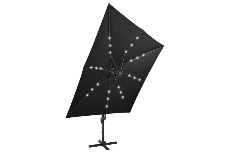 Frihängande parasoll med stång och LED svart 300 cm - Svart - Hängparasoll & frihängande parasoll