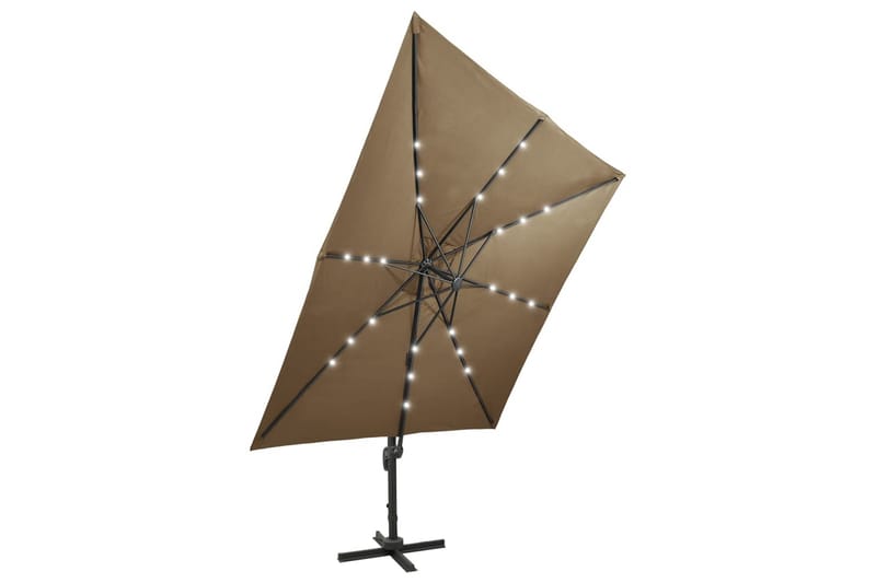 Frihängande parasoll med stång och LED taupe 300 cm - Brun - Utemöbler - Solskydd - Parasoll - Hängparasoll & frihängande parasoll