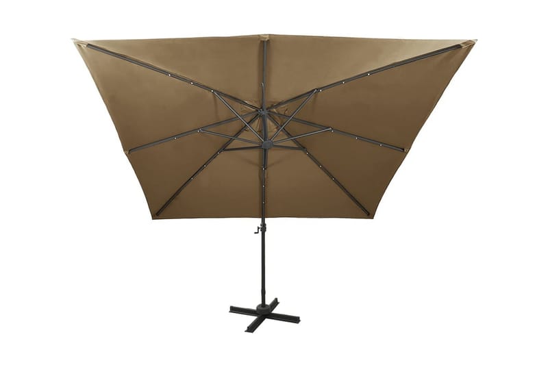 Frihängande parasoll med stång och LED taupe 300 cm - Brun - Utemöbler - Solskydd - Parasoll - Hängparasoll & frihängande parasoll