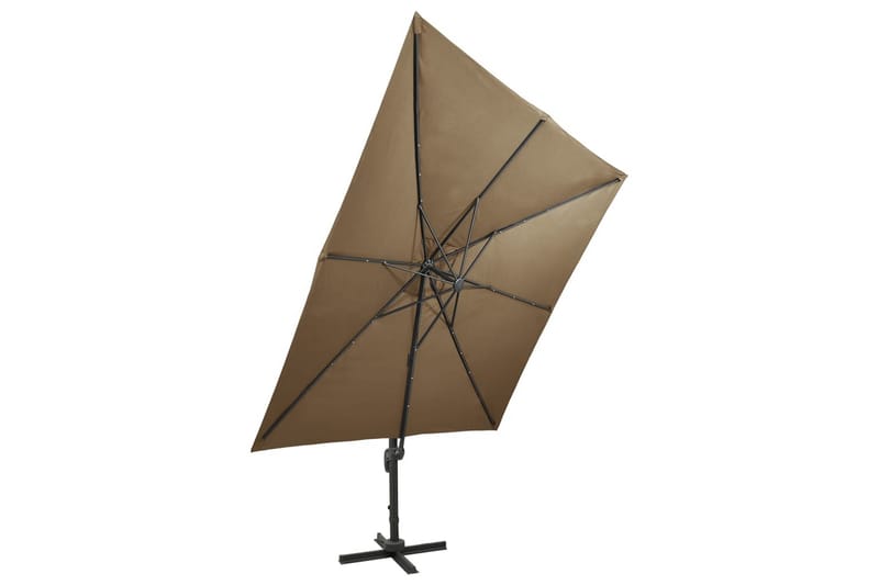 Frihängande parasoll med stång och LED taupe 300 cm - Brun - Utemöbler - Solskydd - Parasoll - Hängparasoll & frihängande parasoll