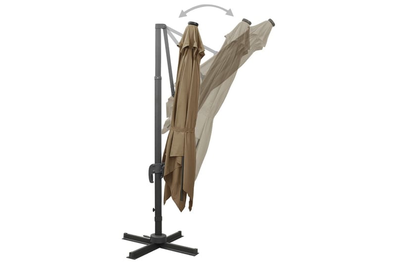 Frihängande parasoll med stång och LED taupe 300 cm - Brun - Utemöbler - Solskydd - Parasoll - Hängparasoll & frihängande parasoll