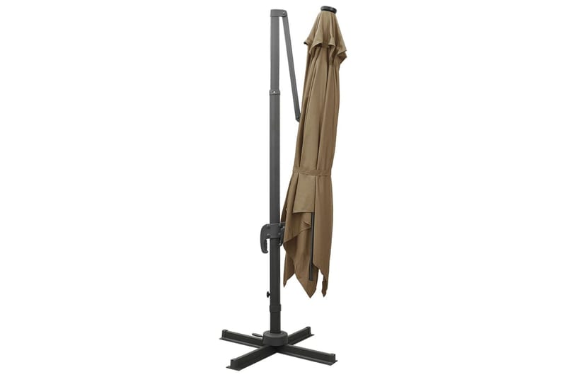 Frihängande parasoll med stång och LED taupe 300 cm - Brun - Utemöbler - Solskydd - Parasoll - Hängparasoll & frihängande parasoll