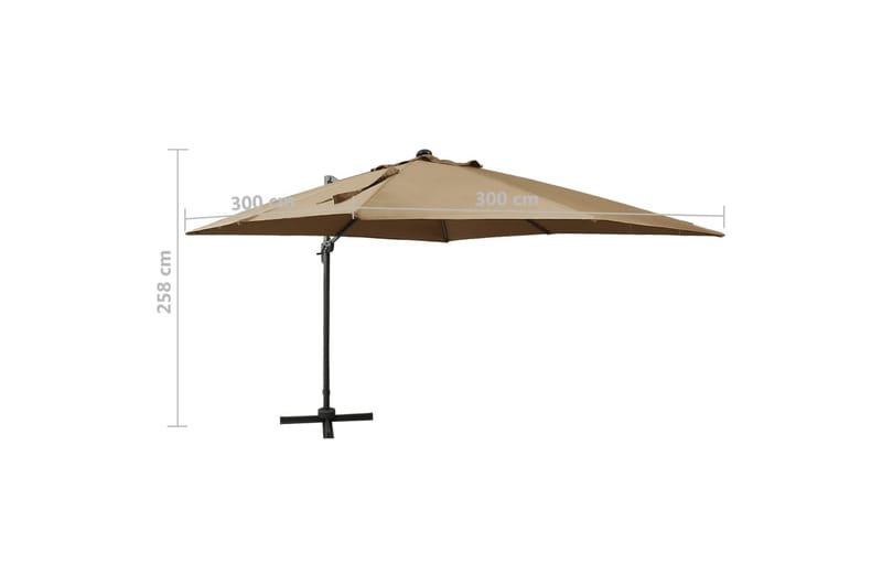Frihängande parasoll med stång och LED taupe 300 cm - Brun - Utemöbler - Solskydd - Parasoll - Hängparasoll & frihängande parasoll