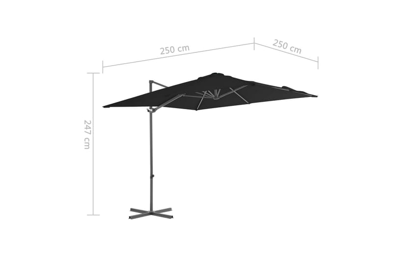Frihängande parasoll med stålstång svart 250x250 cm - Svart - Hängparasoll & frihängande parasoll