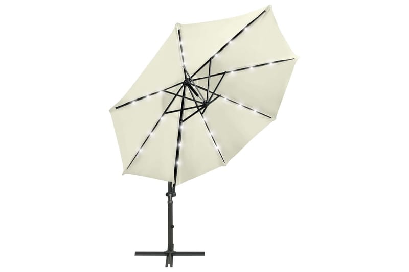 Frihängande parasoll med stång och LED sand 300 cm - Beige - Utemöbler - Solskydd - Parasoll - Hängparasoll & frihängande parasoll