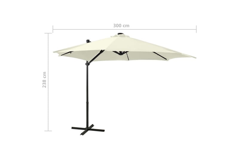 Frihängande parasoll med stång och LED sand 300 cm - Beige - Utemöbler - Solskydd - Parasoll - Hängparasoll & frihängande parasoll