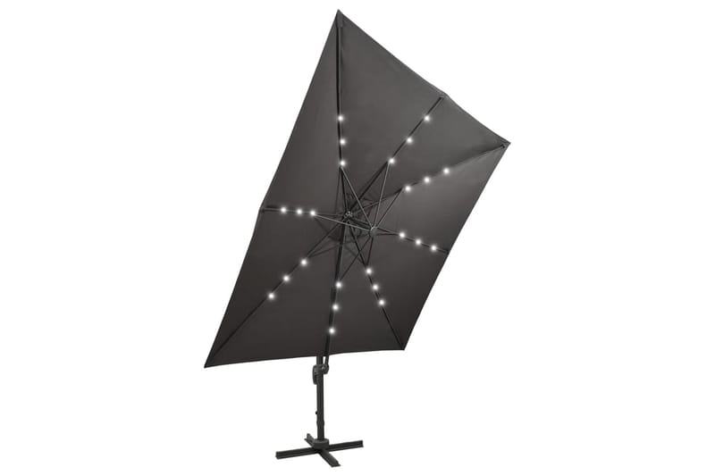 Frihängande parasoll med stång och LED antracit 300 cm - Grå - Utemöbler - Solskydd - Parasoll - Hängparasoll & frihängande parasoll