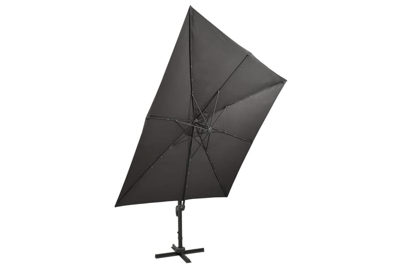 Frihängande parasoll med stång och LED antracit 300 cm - Grå - Utemöbler - Solskydd - Parasoll - Hängparasoll & frihängande parasoll