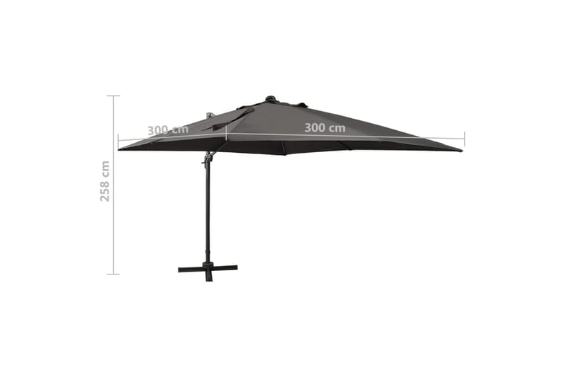 Frihängande parasoll med stång och LED antracit 300 cm - Grå - Utemöbler - Solskydd - Parasoll - Hängparasoll & frihängande parasoll