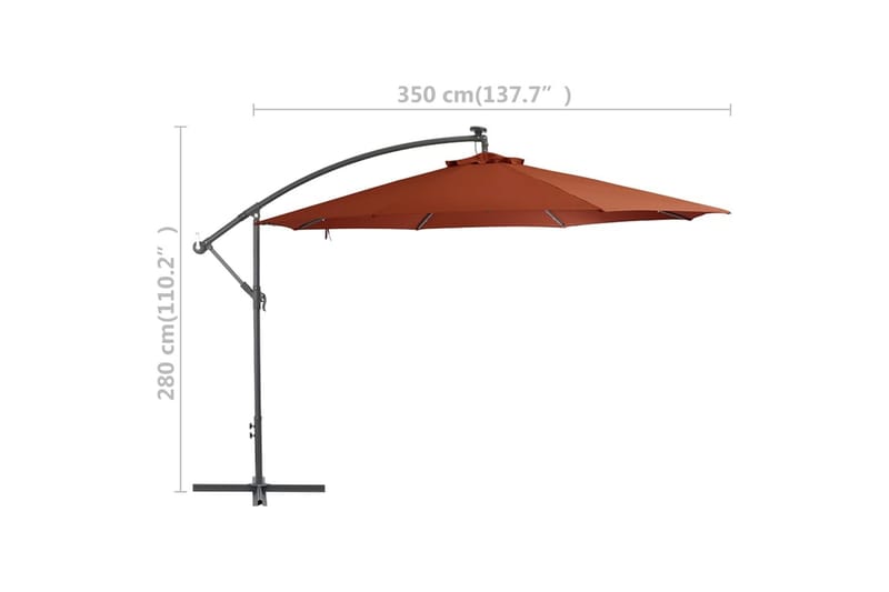 Frihängande parasoll med LED terrakotta 350 cm - Brun - Utemöbler - Solskydd - Parasoll - Hängparasoll & frihängande parasoll