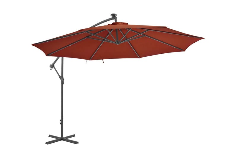 Frihängande parasoll med LED terrakotta 350 cm - Brun - Utemöbler - Solskydd - Parasoll - Hängparasoll & frihängande parasoll