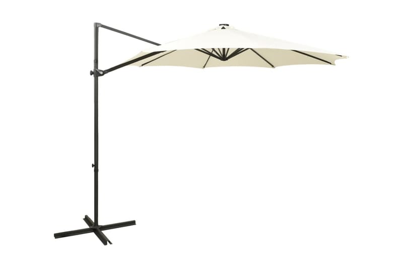 Frihängande parasoll med stång och LED sand 300 cm - Beige - Hängparasoll & frihängande parasoll