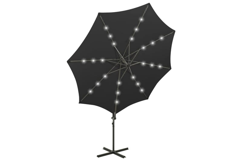 Frihängande parasoll med stång och LED svart 300 cm - Svart - Utemöbler - Solskydd - Parasoll - Hängparasoll & frihängande parasoll