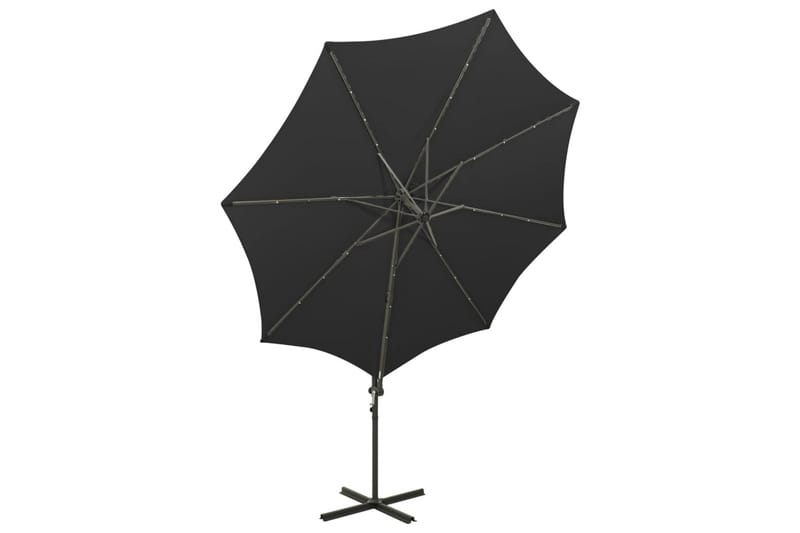 Frihängande parasoll med stång och LED svart 300 cm - Svart - Utemöbler - Solskydd - Parasoll - Hängparasoll & frihängande parasoll
