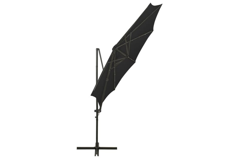 Frihängande parasoll med stång och LED svart 300 cm - Svart - Utemöbler - Solskydd - Parasoll - Hängparasoll & frihängande parasoll