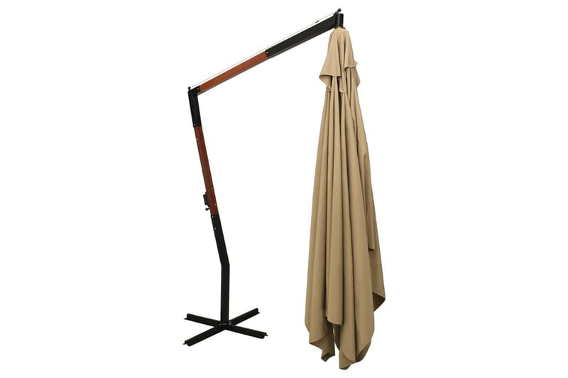 Frihängande parasoll med trästång 400x300 cm taupe - Taupe - Utemöbler - Solskydd - Parasoll - Hängparasoll & frihängande parasoll