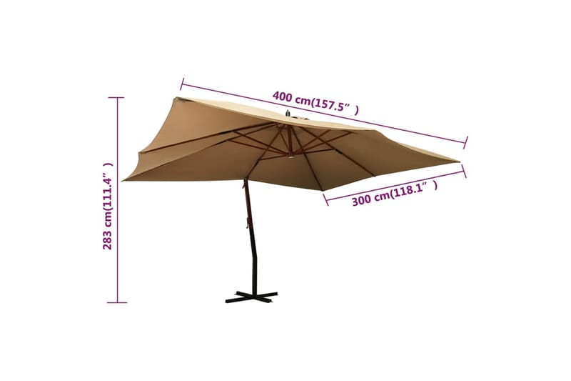 Frihängande parasoll med trästång 400x300 cm taupe - Taupe - Hängparasoll & frihängande parasoll