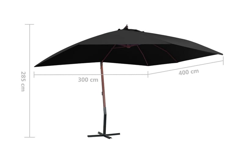 Hängande parasoll med trästång 400x300 cm svart - Svart - Utemöbler - Solskydd - Parasoll - Hängparasoll & frihängande parasoll