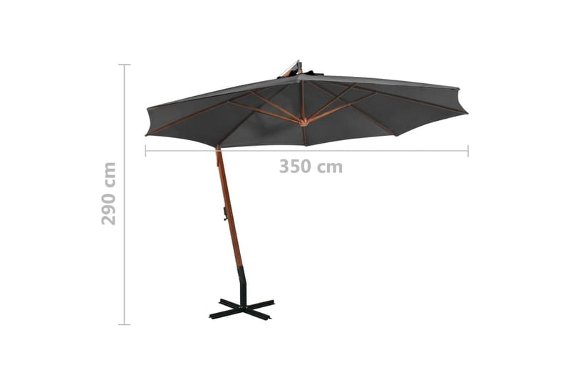 Hängande parasoll med stolpe antracit 3,5x2,9 massivt grantr - Antracit - Hängparasoll & frihängande parasoll