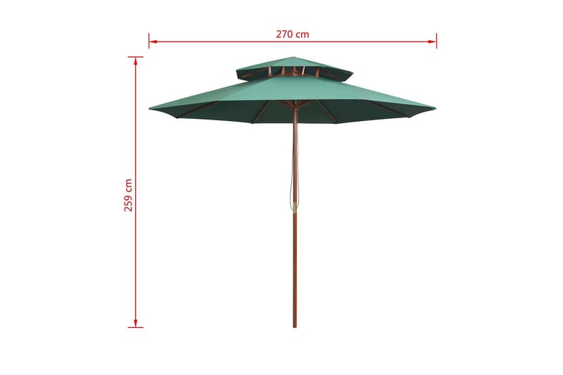 Parasoll med två nivåer 270x270 cm trästång grön - Grön - Parasoll
