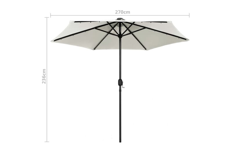 Parasoll med LED-lampor och aluminiumstång 270 cm sandvit - Vit - Utemöbler - Solskydd - Parasoll