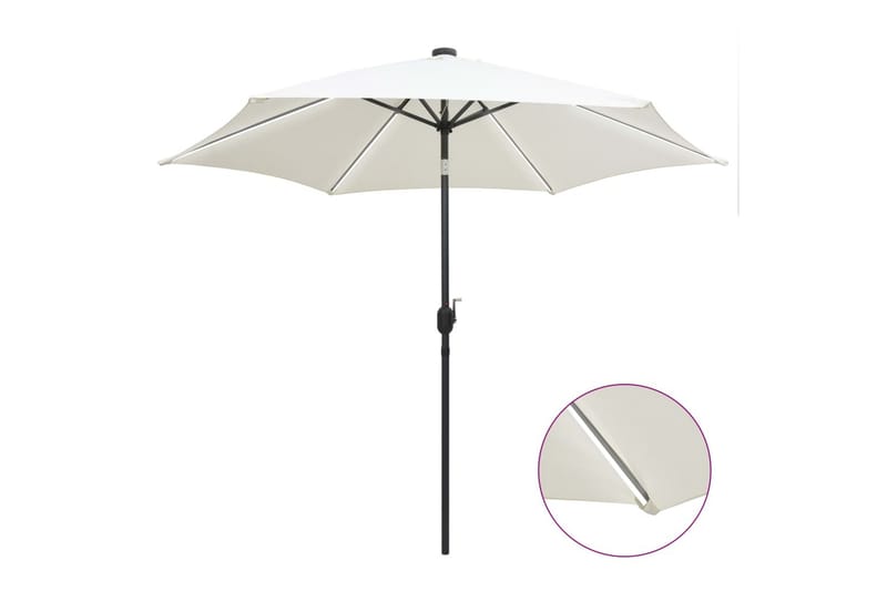 Parasoll med LED-lampor och aluminiumstång 300 cm sandvit - Vit - Utemöbler - Solskydd - Parasoll