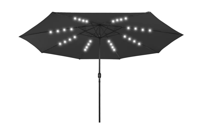 Parasoll med LED-lampor och metallstång 400 cm svart - Svart - Utemöbler - Solskydd - Parasoll