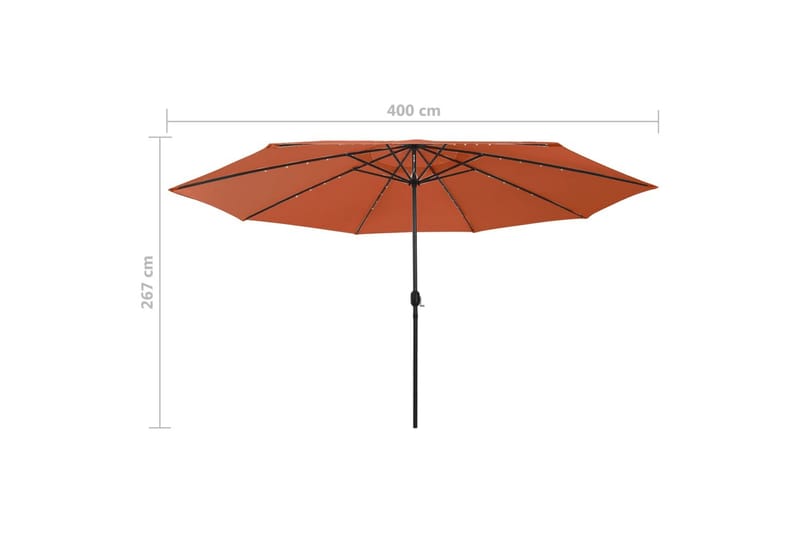 Parasoll med LED-lampor och metallstång 400 cm terrakotta - Brun - Utemöbler - Solskydd - Parasoll