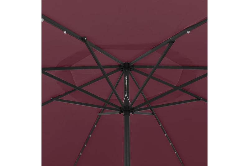 Parasoll med LED-lampor och metallstång 400 cm vinröd - Röd - Parasoll