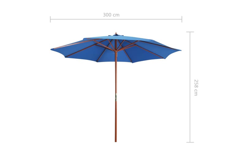 Parasoll med trästolpe 300x258 cm blå - Blå - Utemöbler - Solskydd - Parasoll