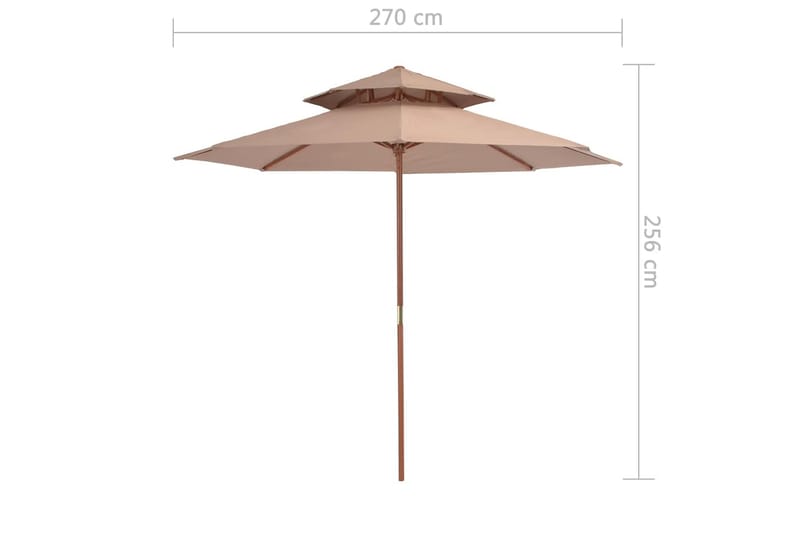 Parasoll med två nivåer 270 cm trästång taupe - Brun - Utemöbler - Solskydd - Parasoll