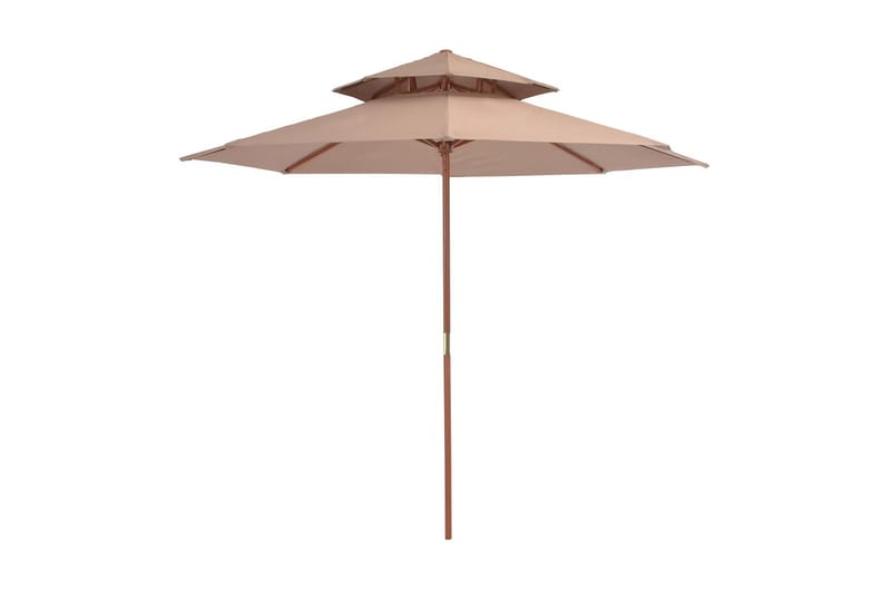 Parasoll med två nivåer 270 cm trästång taupe - Brun - Utemöbler - Solskydd - Parasoll