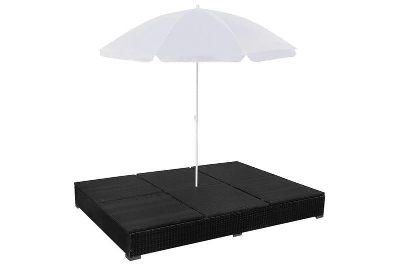 Solsäng med parasoll konstrotting svart - Svart - Utemöbler - Solskydd - Parasoll