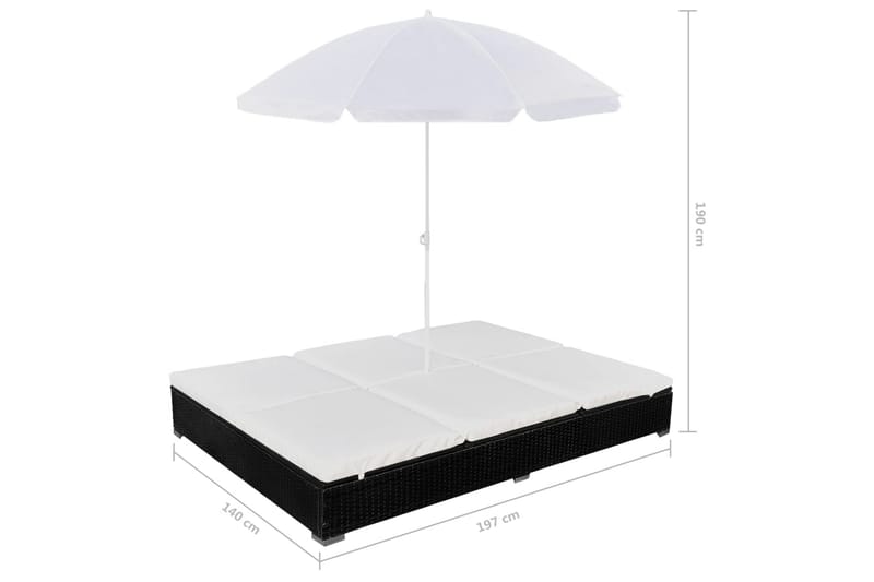 Solsäng med parasoll konstrotting svart - Svart - Utemöbler - Solskydd - Parasoll