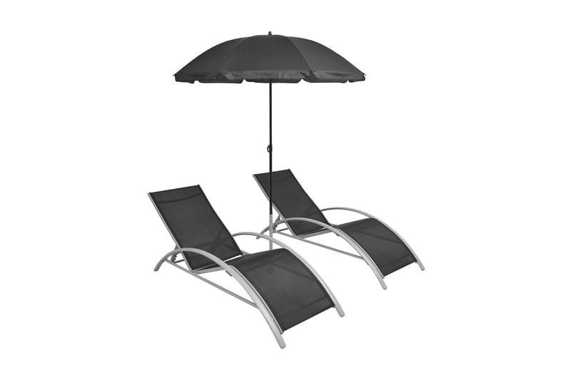 Solsängar med parasoll aluminium svart - Svart - Parasoll