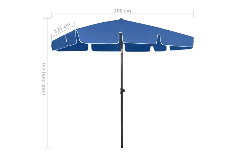 Strandparasoll azurblå 200x125 cm - Azurblå - Utemöbler - Solskydd - Parasoll - Strandparasoll