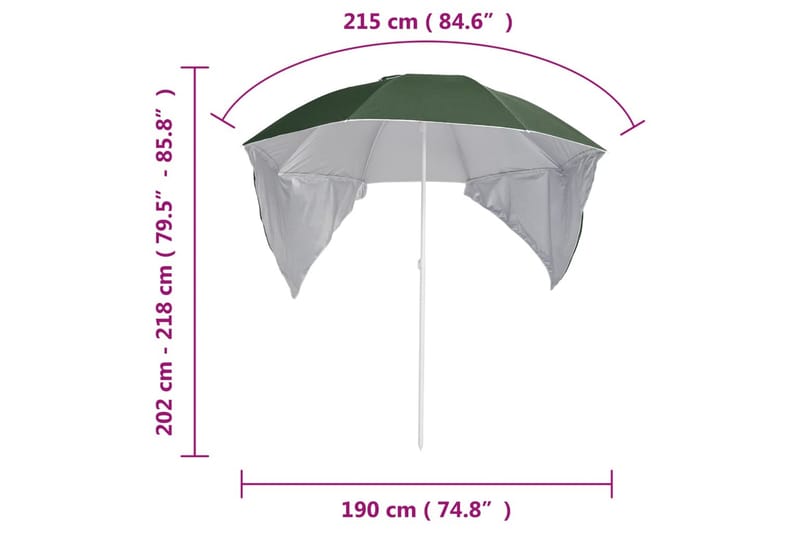 Strandparasoll med sidoväggar grön 215 cm - Grön - Strandparasoll