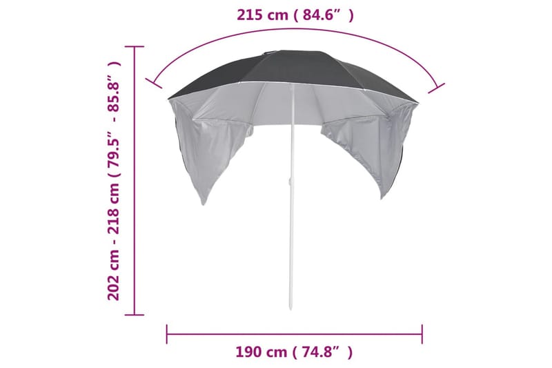 Strandparasoll med sidoväggar antracit 215 cm - Antracit - Utemöbler - Solskydd - Parasoll - Strandparasoll