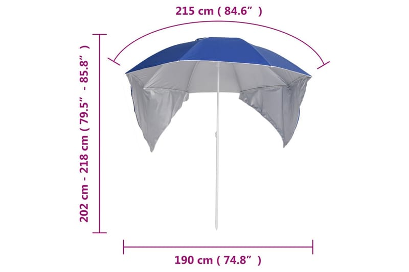 Strandparasoll med sidoväggar blå 215 cm - Blå - Strandparasoll